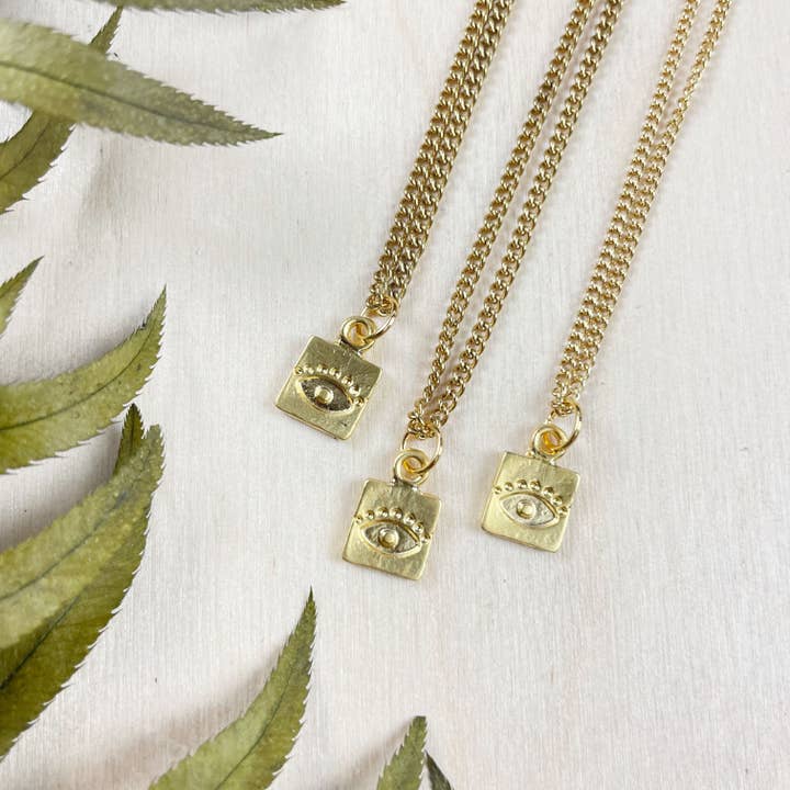 Square Eye Tag Layering Charm Necklace for wholesale by Ewelina Pas Jewelry