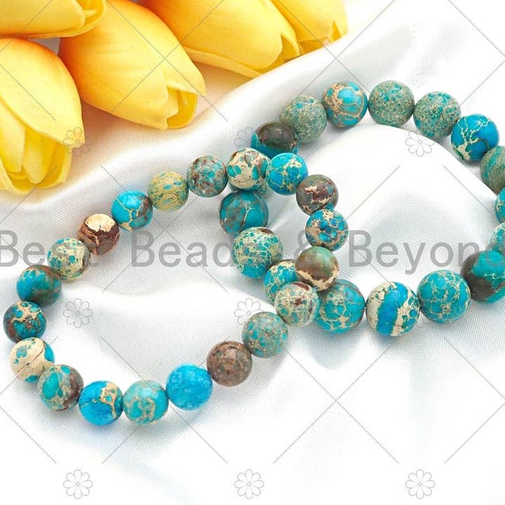 BestBeads&Beyond - Wholesale Beaded Bracelet - Turquoise Blue Imperial Jasper Stretchy Bracelet, Sku#EF342