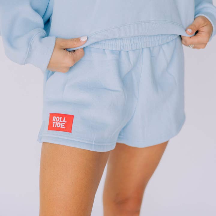 The Becca Shorts Light Blue| Roll Tide Woven Label for wholesale by Scarlet & Gold