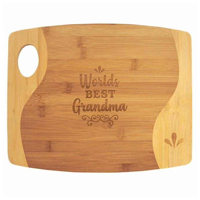 9" x 11" x 5/16" Bamboo Two Tone Cutting Board with Handle for wholesale by Happy Gift Express