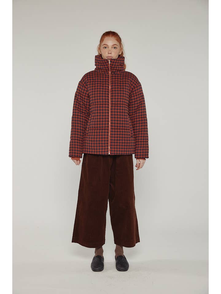 Brick/Schwarz Puff-Gingham-Jacke für den Großhandel auf Faire1