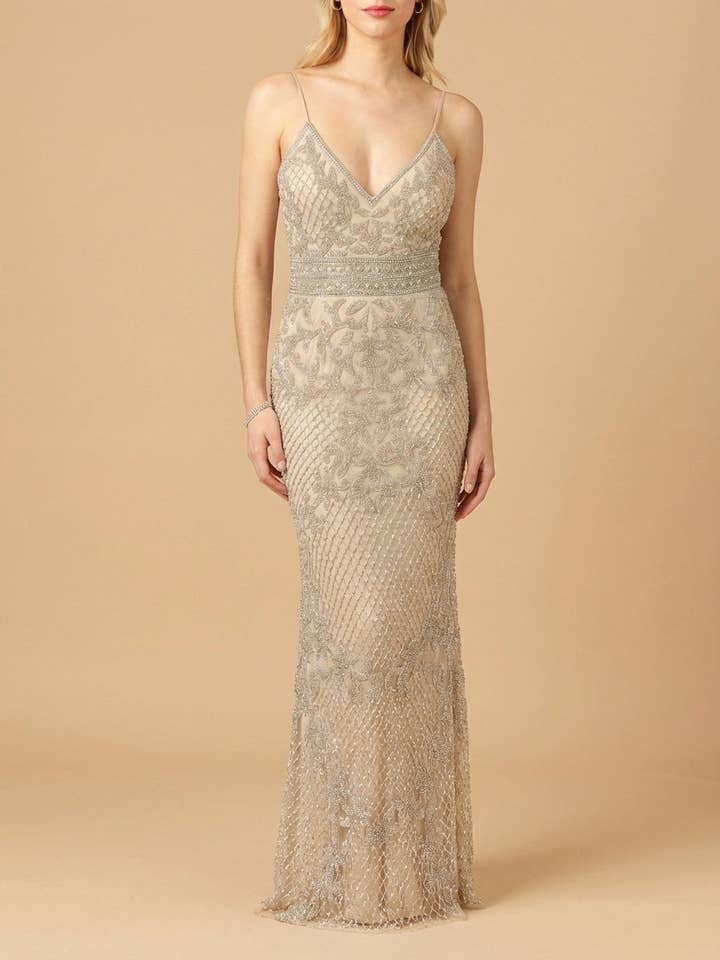 Body Con V-neck Beaded Dress - Lara 29904 for wholesale by Lara New York