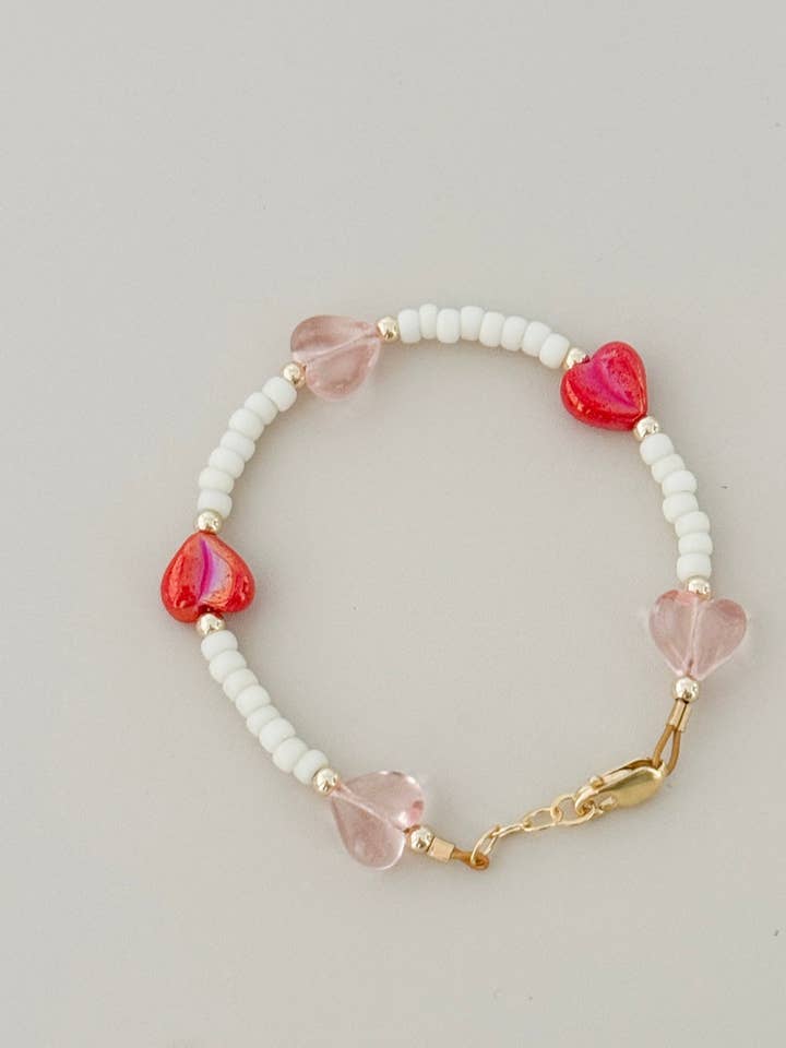 Heart Bracelet for Girls & Babies | Pink & Red Heart Beaded Bracelet | 14k Gold-Filled | LittleLundsCo for wholesale by LITTLELUNDSCO