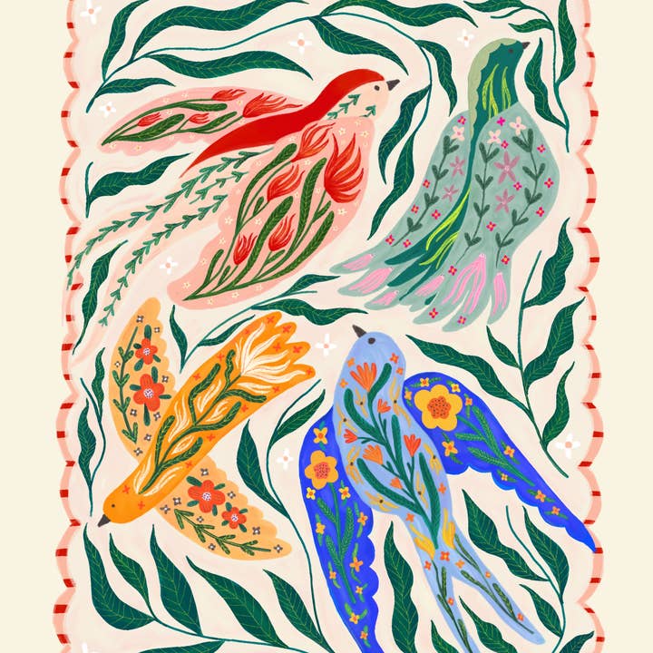 Kate Fox Design - Wholesale Art print - Little Birds / Bird illustration / Botanical / Nursery Art 0