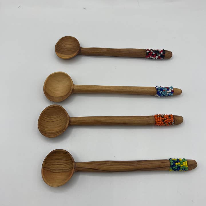 KENYAN SAFARI DESIGNS – Colher de cozinha por atacado – Colher 6 Polegadas em Madeira Com Contas