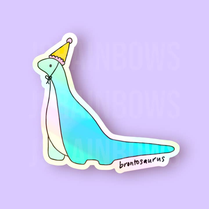 Disco Dinos, Brontosaurus - Holographic Die Cut Sticker for wholesale by J’s Rainbows