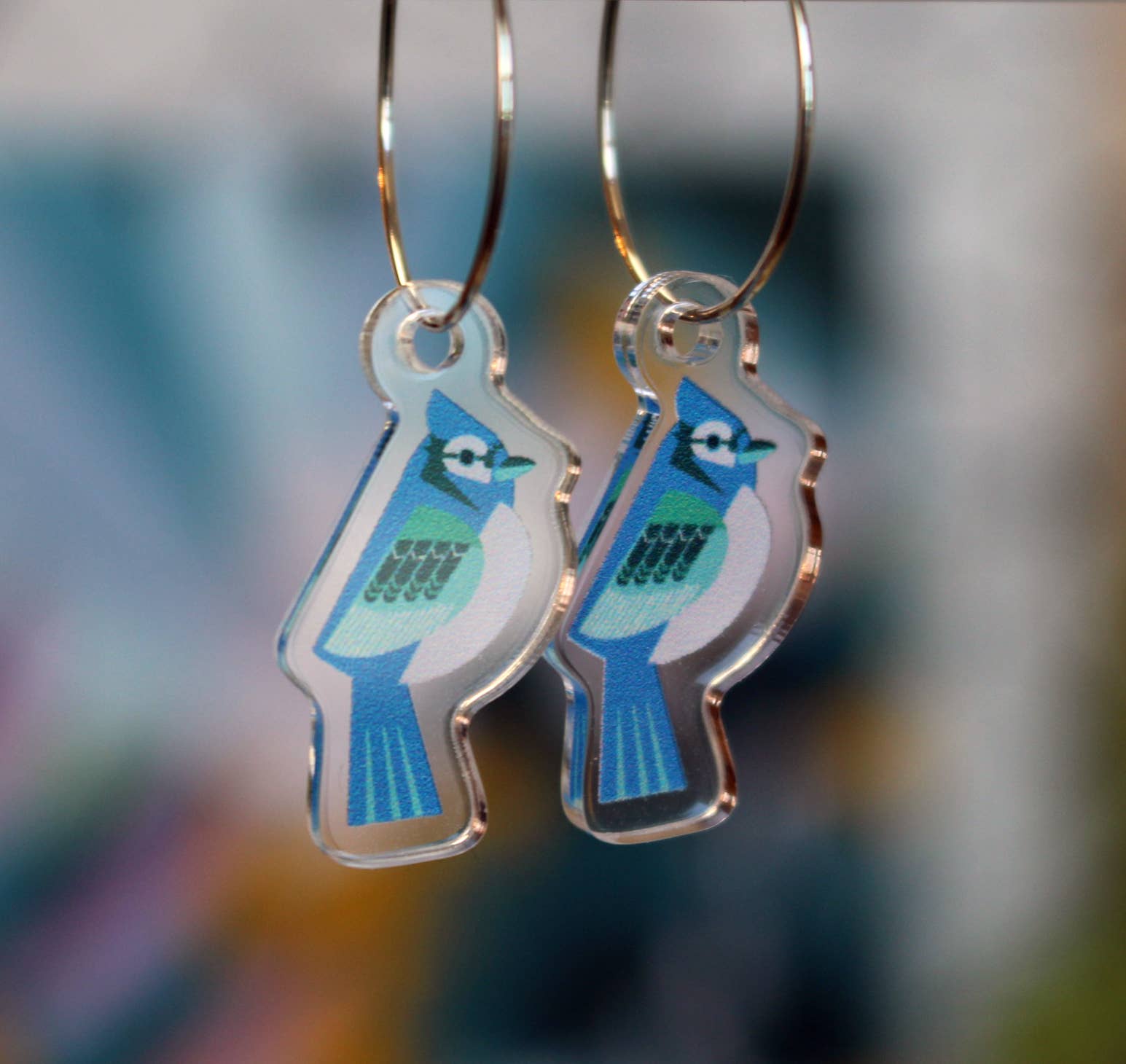 Paper Pattern Silk - Wholesale Dangle Earrings - Mod Blue jay Earrings, Cute Bird Dangles0