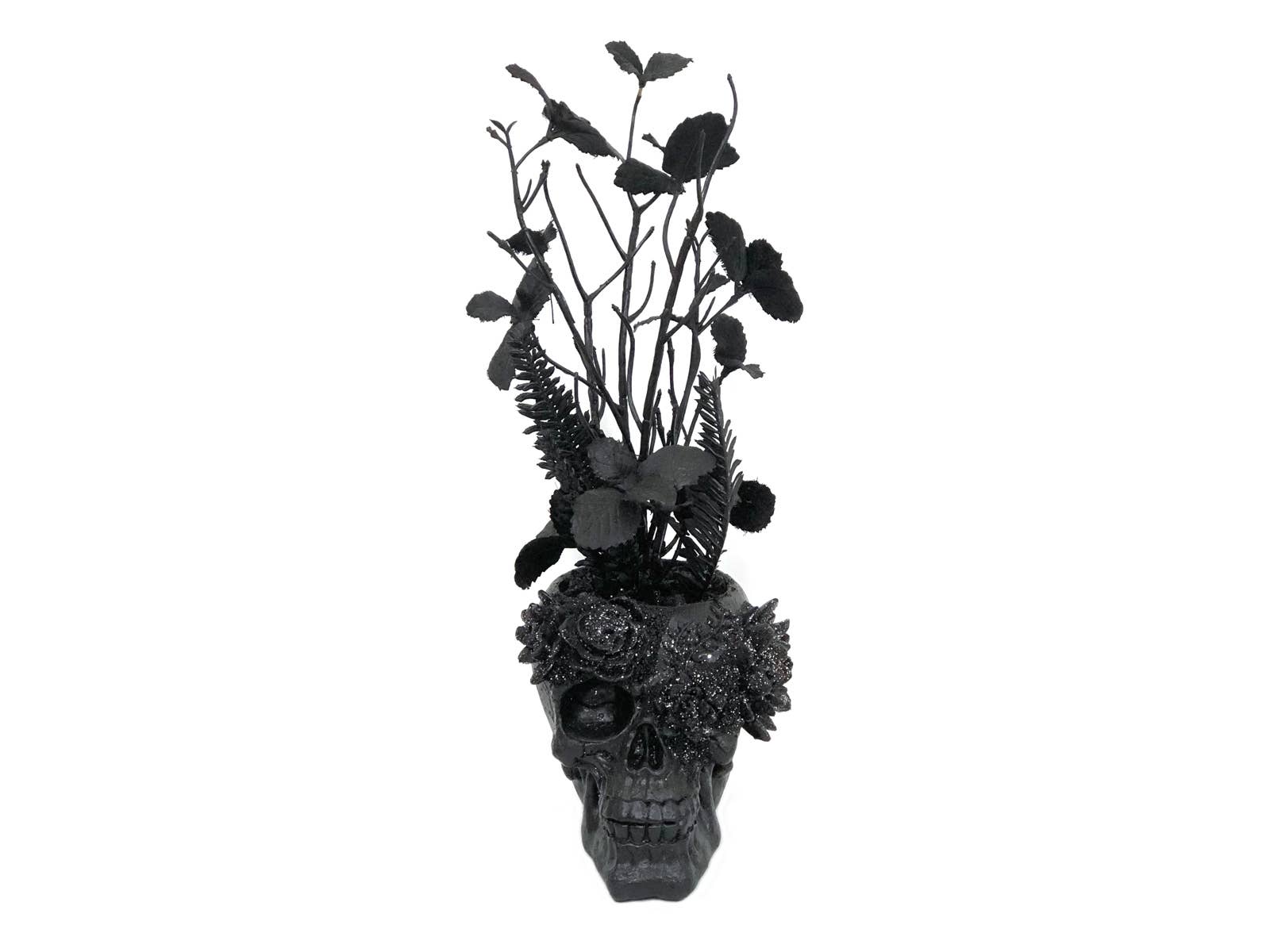 Cubby House by Malmar - Wholesale Decorative tabletop object - 33cm Black Skull with Plants0