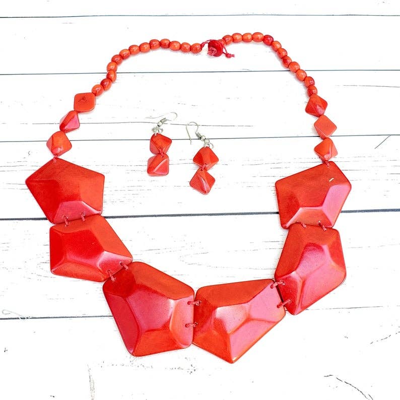 Organic jewelry by Allie - Wholesale Jewelry Set - Pentagons tagua nut diamonds geometric necklace 2pc set6