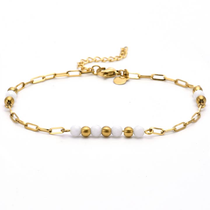 Ankelkæde i hvidt og guld med perle for engroshandel hos SIXTY STONES