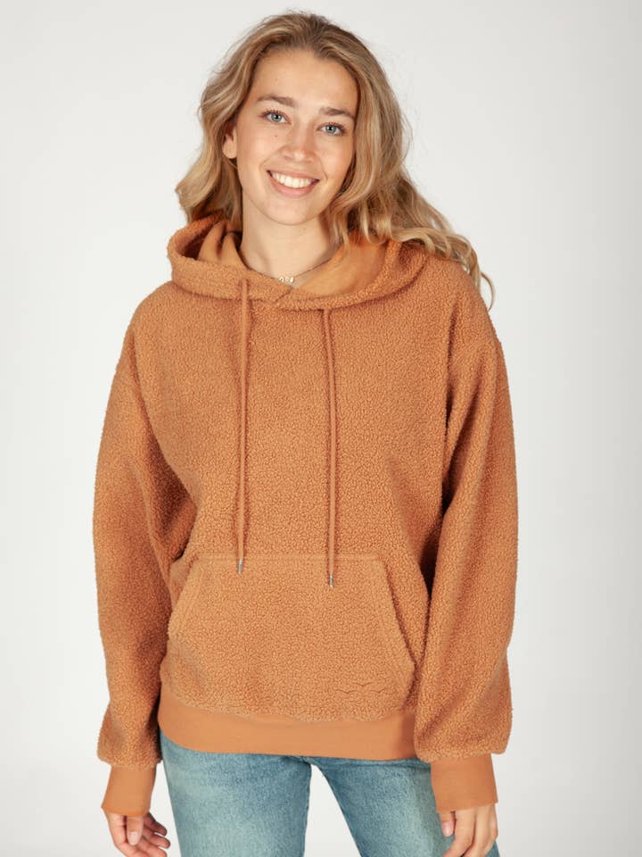 Felpa con cappuccio Chlo Relaxed Fit Teddy Sherpa in biscotto per la vendita all'ingrosso da parte di Lazypants