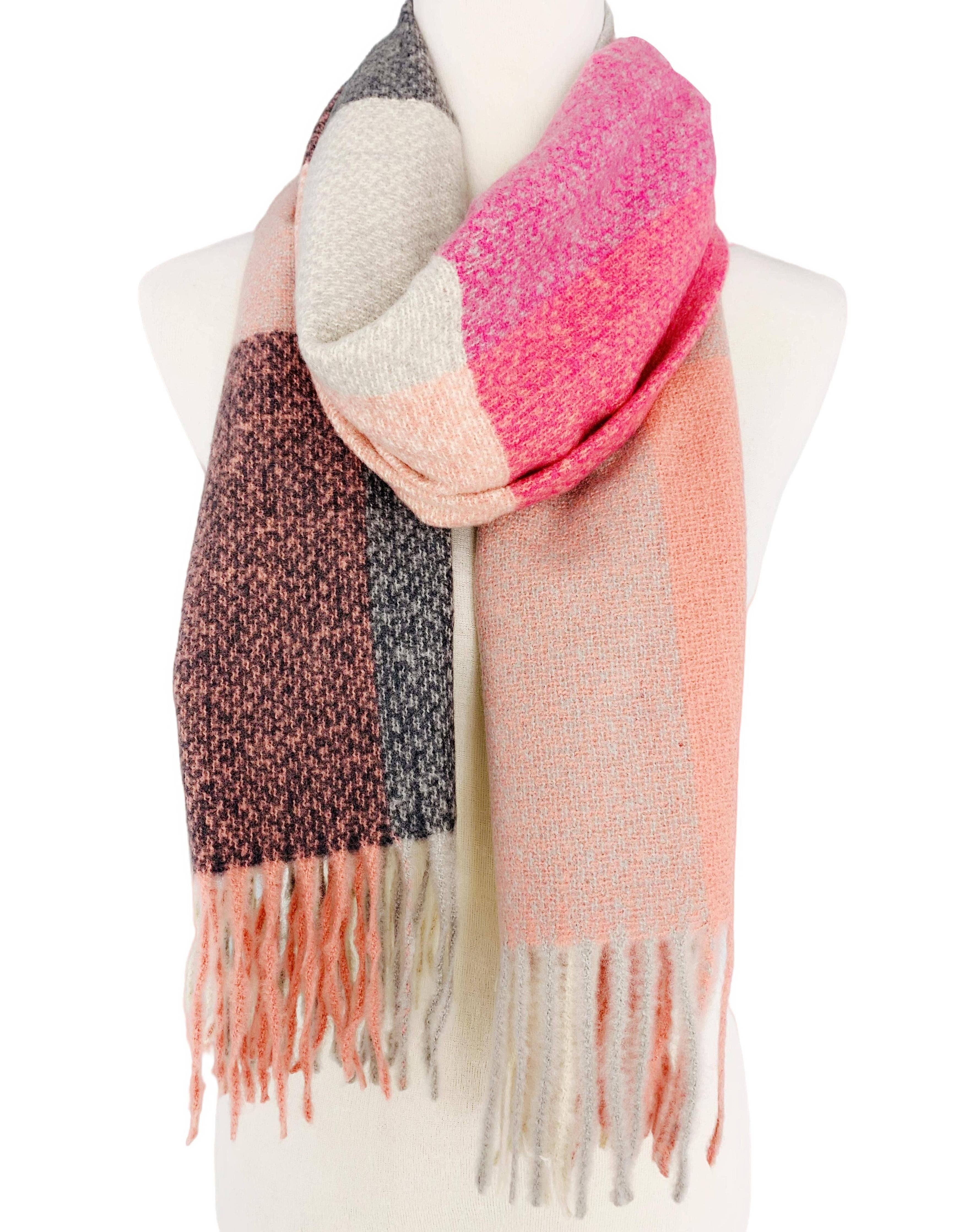 JC Sunny Fashion - Wholesale Scarf - Women's - JC023303 9 Colors--Softer Than Cashmere Colorblock Blanket Scarf5