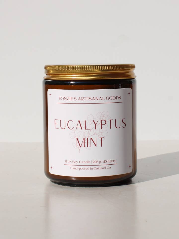 Eucalyptus Mint 8 oz Amber Jar for wholesale by Fonzie's Artisanal Goods