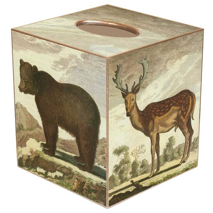 Funda para caja de pañuelos con diseño de oso pardo y ciervo para venta al por mayor de Marye-Kelley