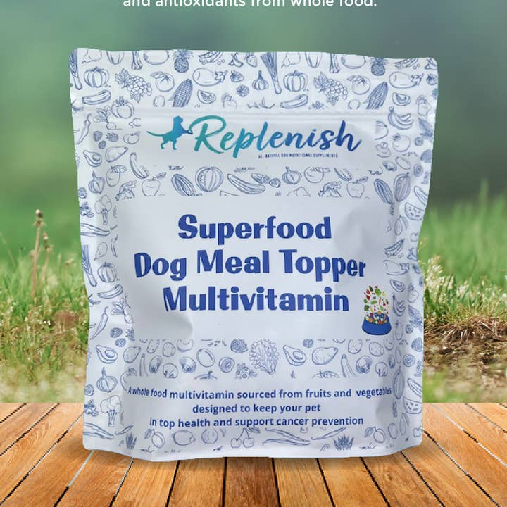 Superfood Dog Meal Topper Multivitamin, Made in the USA for wholesale by Replenish Dog Water Supplement
