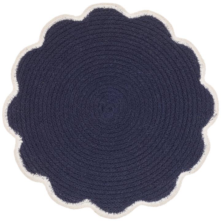 Boston International - Wholesale Placemat - 15" Dia Navy Scalloped Jute Placemat