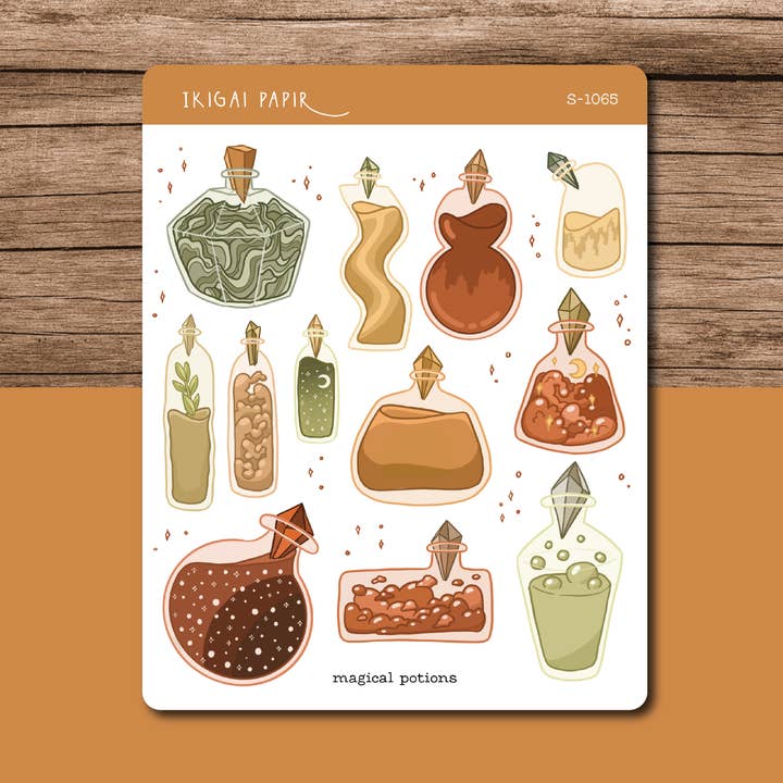 Planche d’autocollants Potions magiques pour la vente par Ikigai Papir
