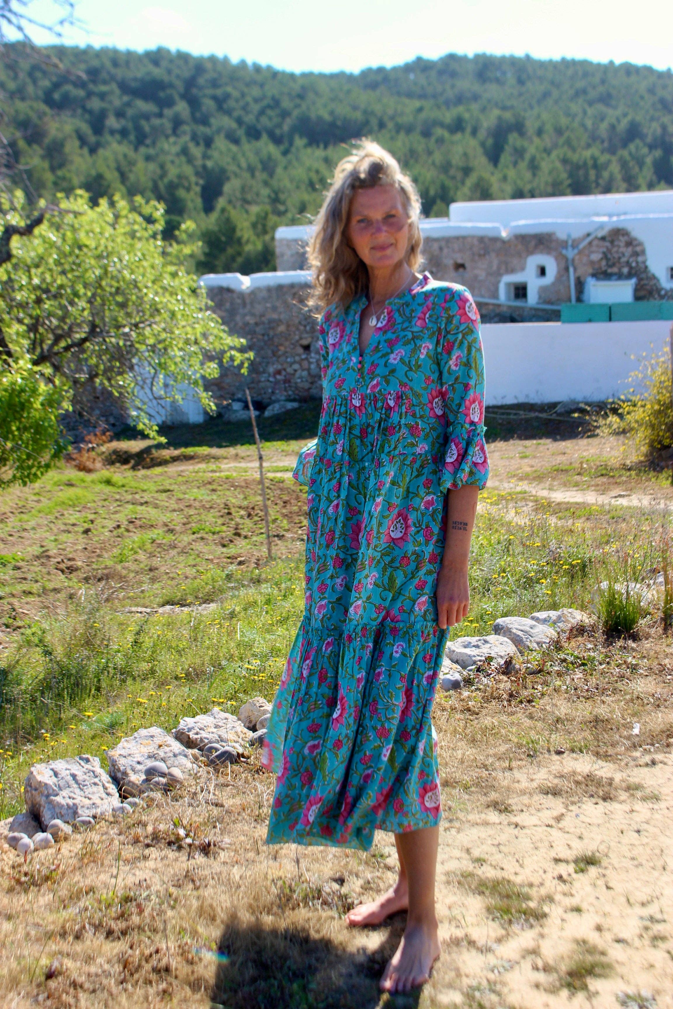 Aurobelle Ibiza - Wholesale Dress - Women's - Geo  dress  long  Hope turquoise cotton3