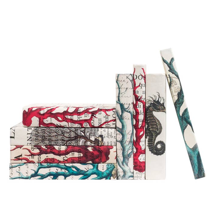 Red Coral on Parchment Latin Text Off-White Cover 10-11" for wholesale by E. Lawrence, Ltd.