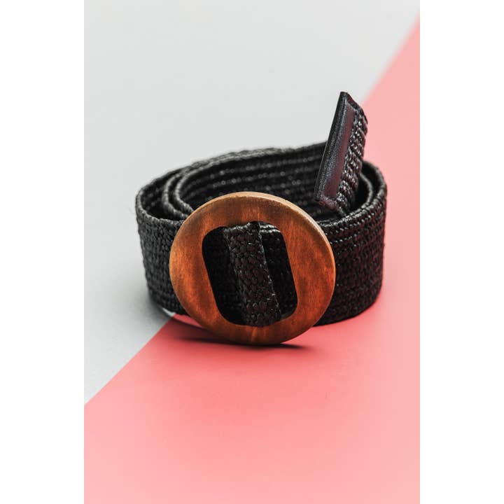 JOSSLYN by wall to wall - Wholesale Belt - Women's - WOODEN BUCKLE RATTAN STRETCH WAIST BELT 40BT620