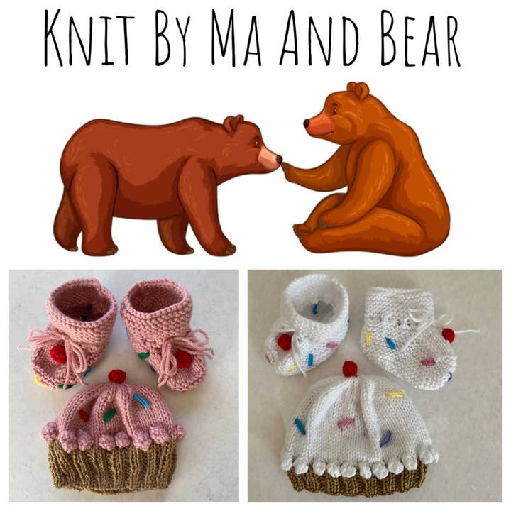Cupcake; gorro e/ou botinhas de malha à mão; bebé criança pequena por atacado de Knit By Ma and Bear