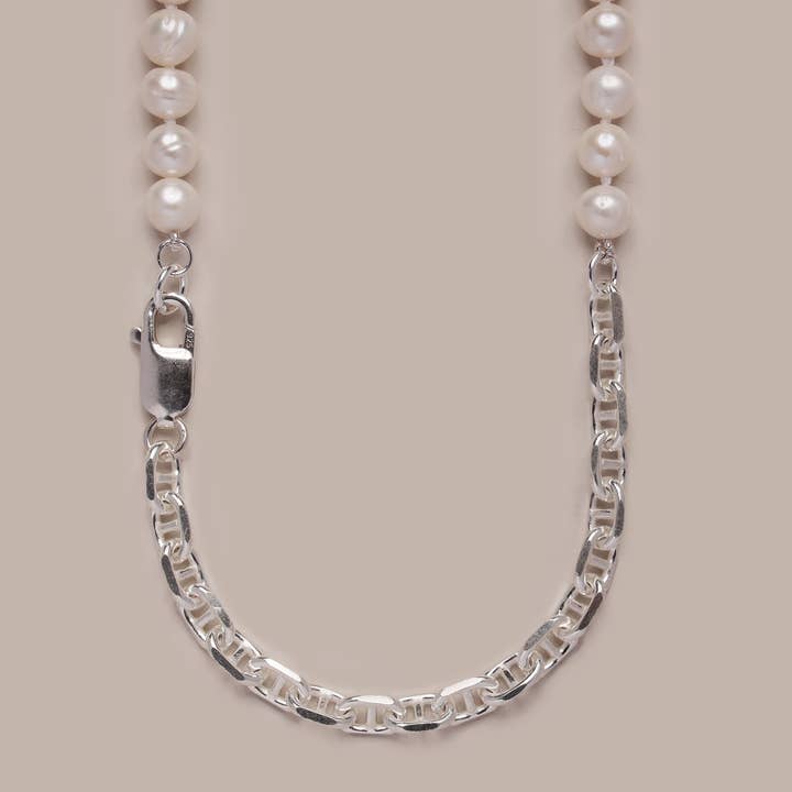 We Are All Smith - Wholesale Jewelry - Men's - 925 Sterling Silver Anchor Chain Pearl Necklace for Men