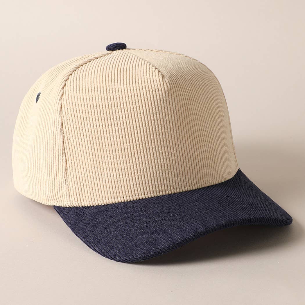 Fashion City - Wholesale Baseball Cap - Unisex - Plain Two Tone Corduroy 5 Panel Trucker Hat2