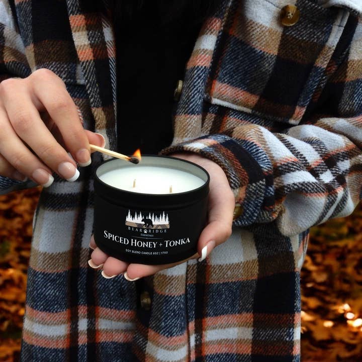 Spiced Honey + Tonka 6 oz. Candle for wholesale by Bear Ridge Essentials