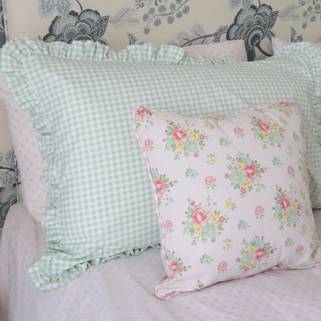 Pretty Homestyle - Wholesale Bedding Pillowcase/Sham - Green gingham frilly pillowcase2
