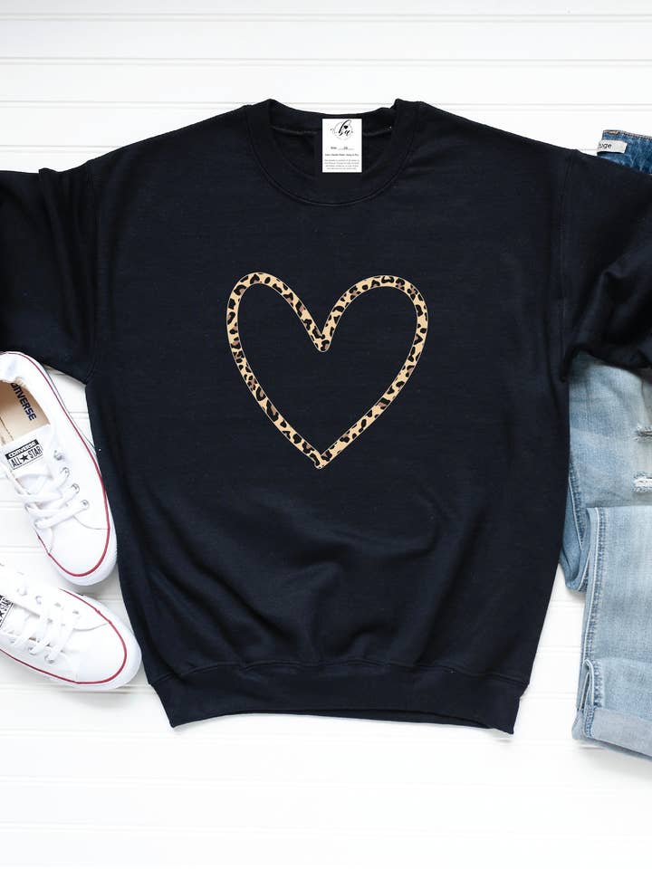 Big Heart {Leopard} Cozy Crew Neck Sweater for wholesale by Blonde Ambition Apparel & Designs