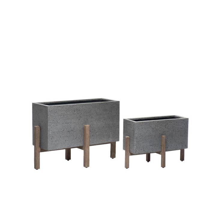 Jardinières rectangulaires avec support en bois - Ensemble de 2 - Gris pour la vente par Alfresco Home