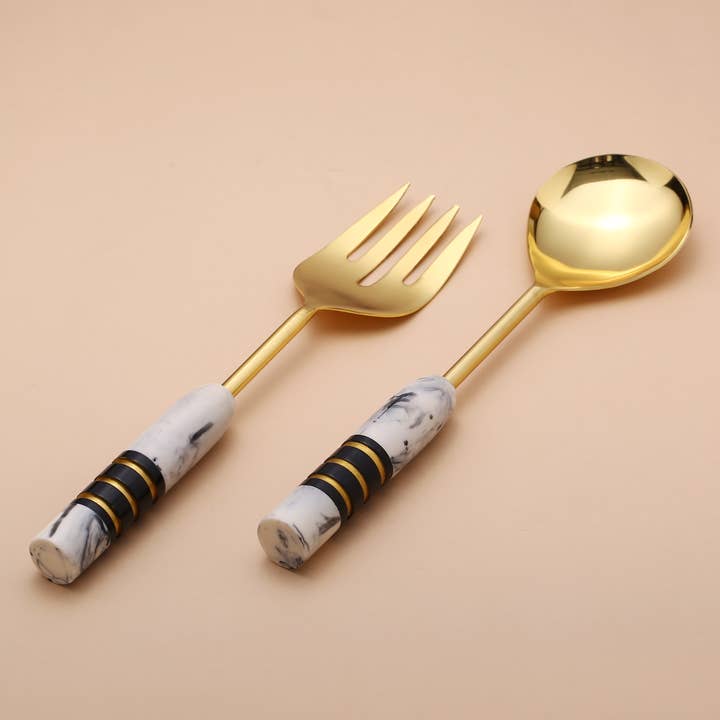 Tiramisu - Wholesale Serving Utensil - Gold Plated Metal & Resin Salad Server Set3