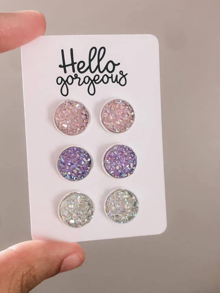 Light Pastel Druzy Stud Earring Set | Druzy Studs for wholesale by threefourteen