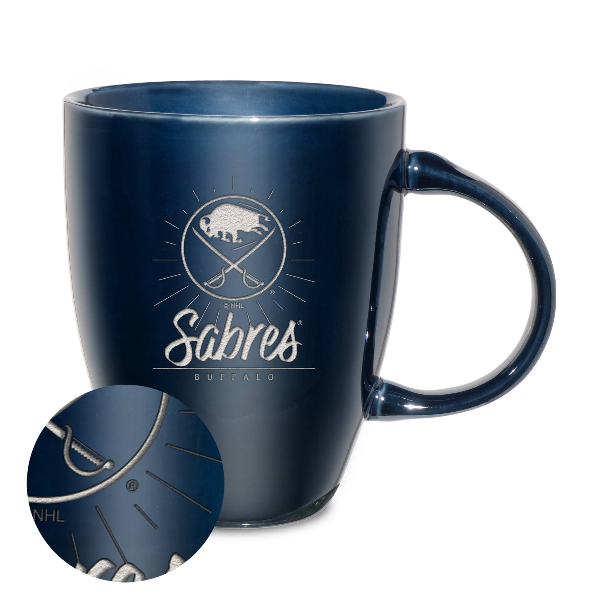 Rico Industries - Vente Tasse à café - Mug en céramique lustrée gravé au laser 18oz NHL Buffalo Sabres Marine0