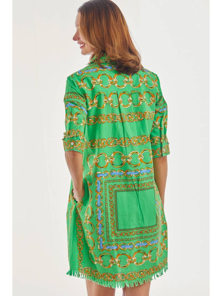Dizzy-Lizzie - Wholesale Dress - Women's - Chatham Dress Green Blue Link Print