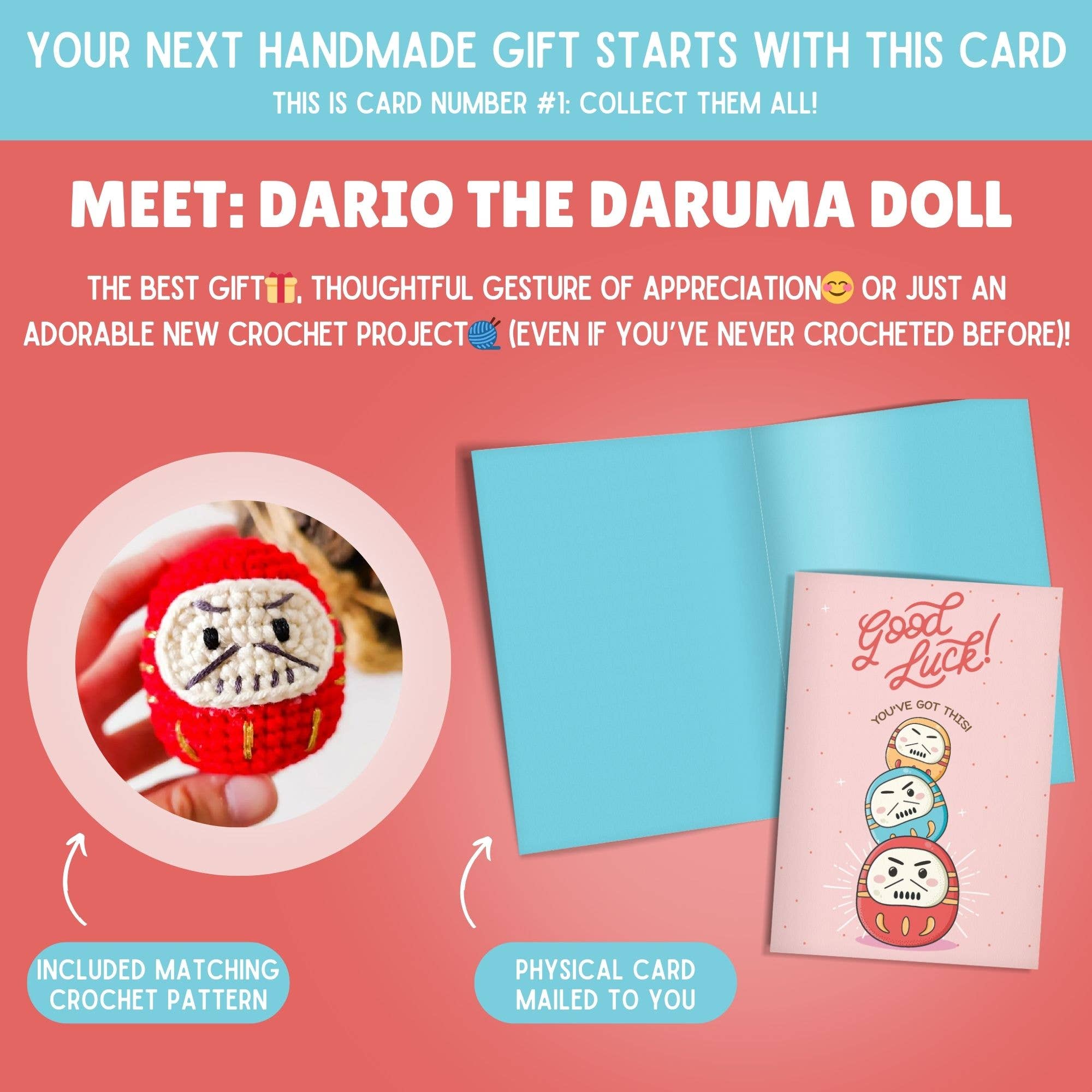 The Kindness Company – wholesale Encouragement card – Encouragement Card & Daruma Doll Crochet Pattern1