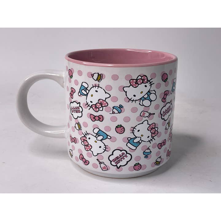 Silver Buffalo - Wholesale Coffee Mug - Hello Kitty Polka Dot Scribble 13oz Stackable Ceramic Mug1
