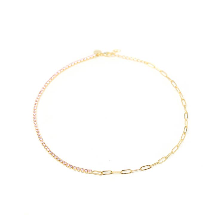 Split Tennis Chain Necklace in Pink for wholesale by The Sis Kiss