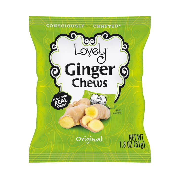 Original Ginger Chews Candy 1.8oz Single Serve Bag - 24 Pack for wholesale by Lovely Candy Company