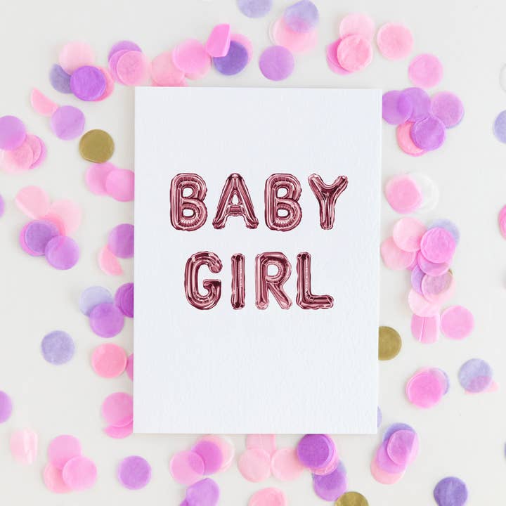 Baby Girl Watercolour Balloon Sustainable Greetings Card for wholesale by Sophie Brabbins