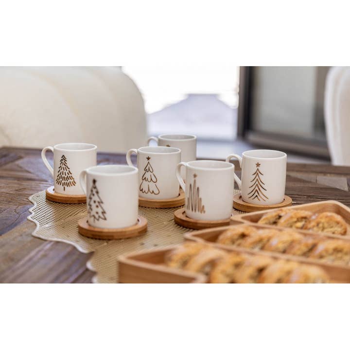 AULICA - Wholesale Coffee/Tea Cup - Fir tree coffee cups with wooden saucers - set of 61