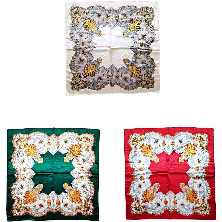 Diacly - Wholesale Scarf – Women's - Dozen Flower Silky Satin Square Scarf