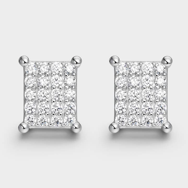 Kvadratiska motivörhängen i silver med pavéinfattade zirkoner för wholesale av Itemporality