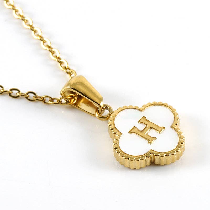 Mio Queena - Wholesale Pendant/Charm Necklace - Clover Shell Initial Charm 18K Golden S.Steel Necklace - FGS7