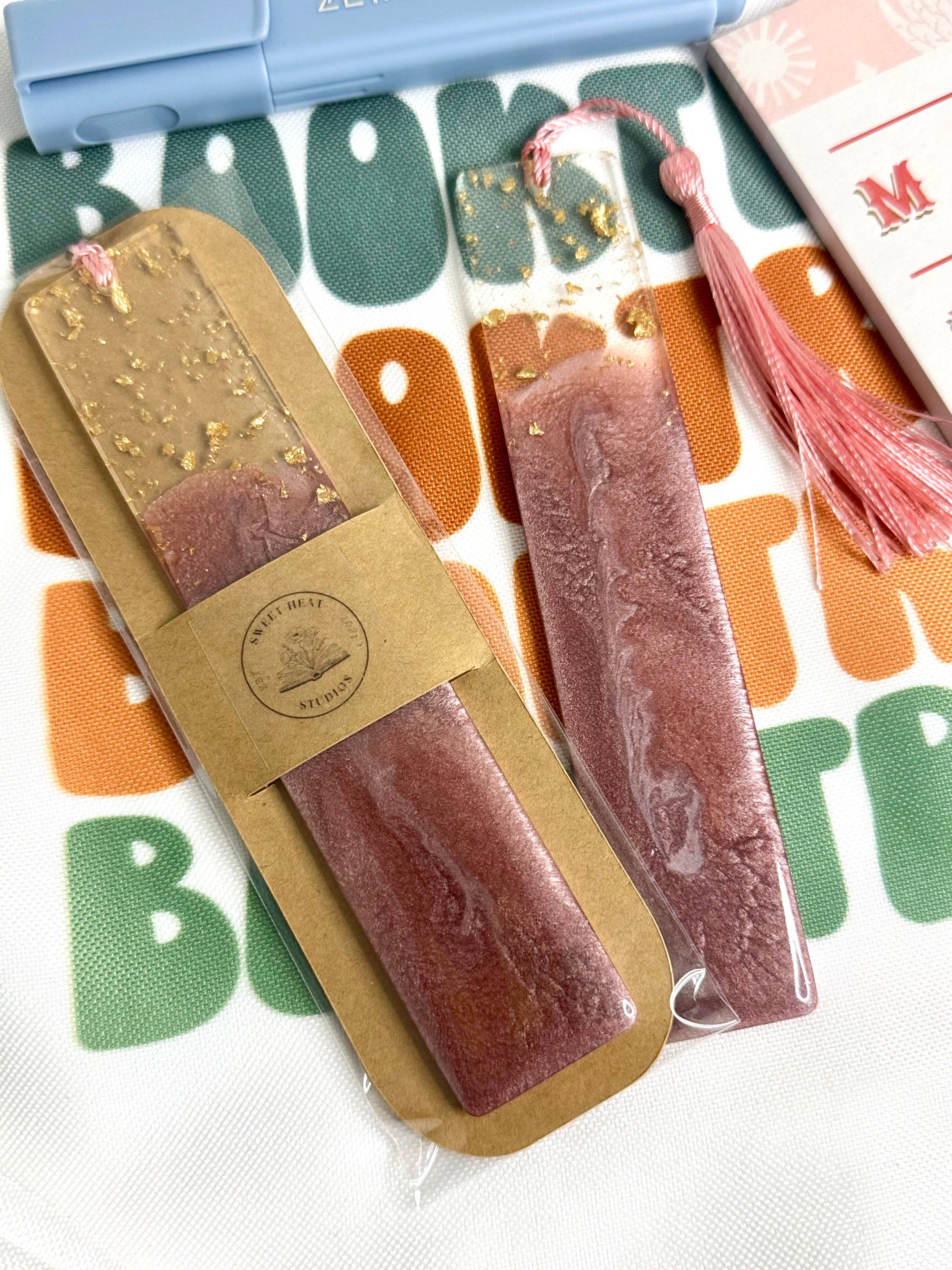 Sweet Heat Studios - Wholesale Bookmark - Pastel and Gold Flake Resin Bookmarks0