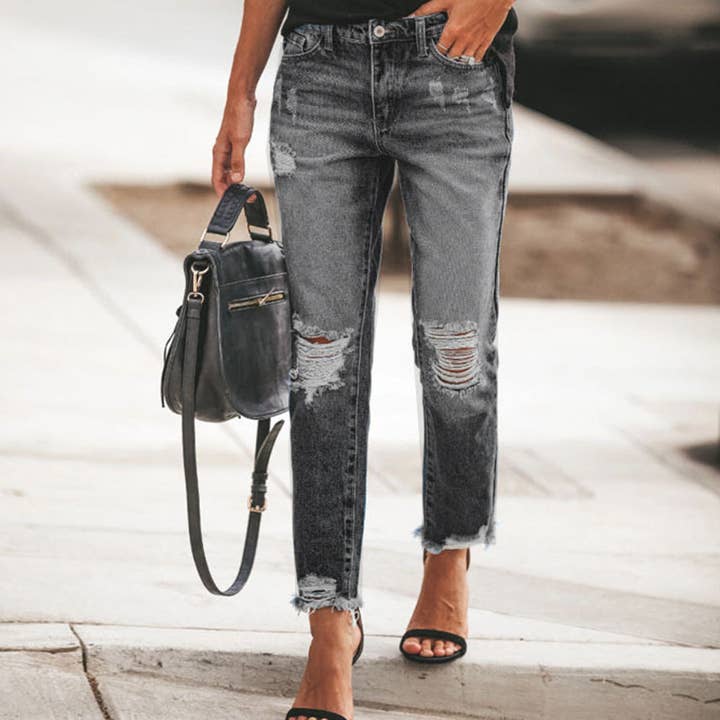 Your Beautiful Boutique - Wholesale Jeans - Women's - Women Casual Retro Slim Fit Ripped Jeans