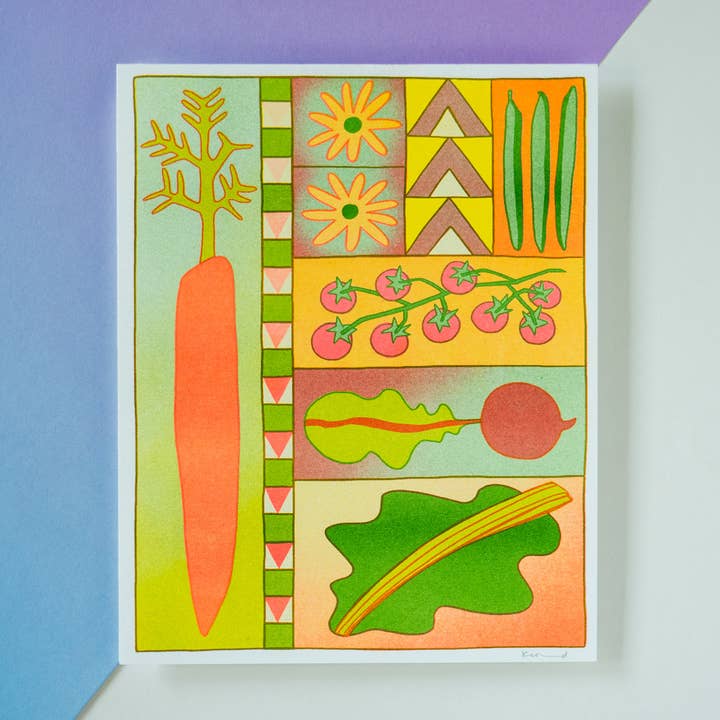 Garden Time - Risograph Art Print for wholesale by Katie Blanchard Art + Works