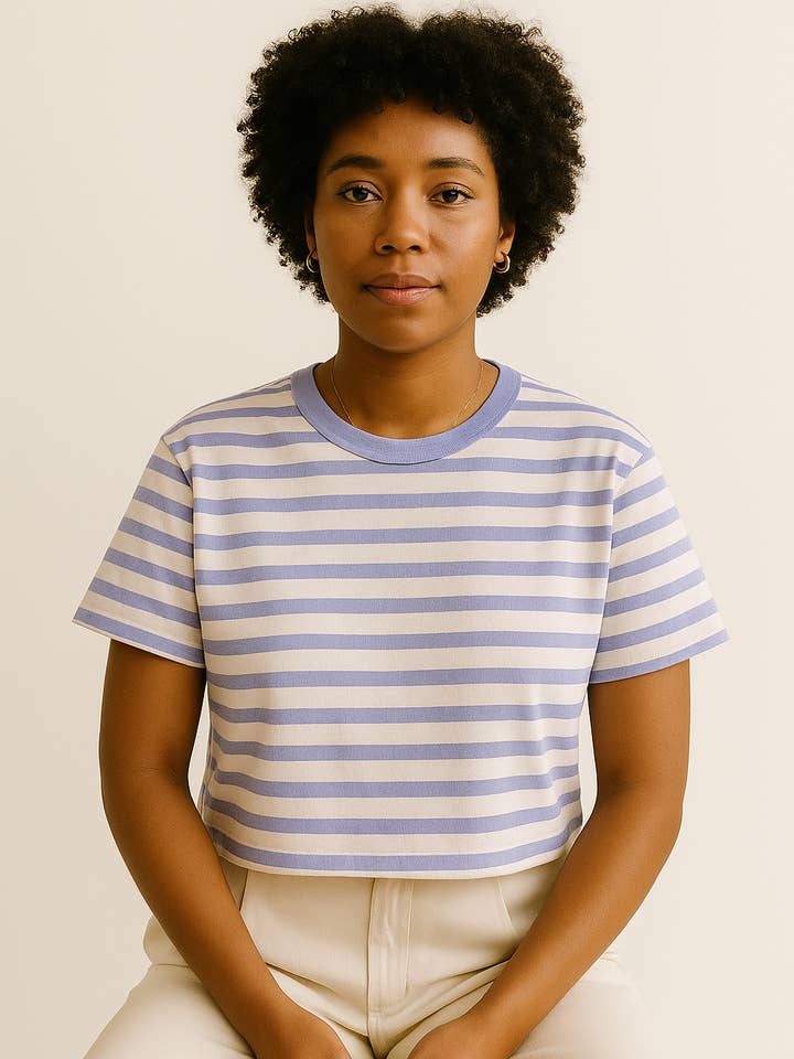 Striped tshirt - Mom Crop soft wash tee - Polished Prints for wholesale by Polished Prints