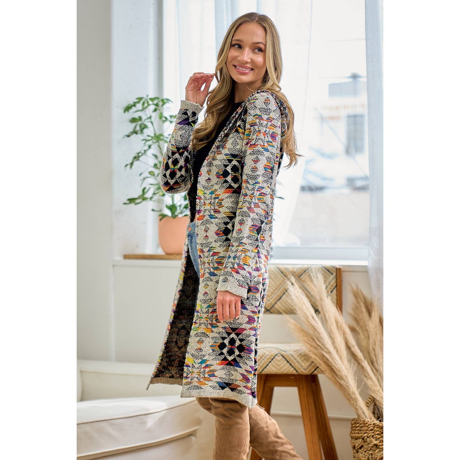 FARINE D'AVOINE MULTI Cardigan à capuche multicolore en diamant arc-en-ciel en vente sur Faire8