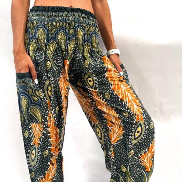 Ethnic print silk trousers with exterior pocket. for wholesale by Tibet Boutique España